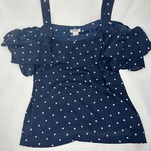 J. Crew Navy and White Polka Dot Blouse